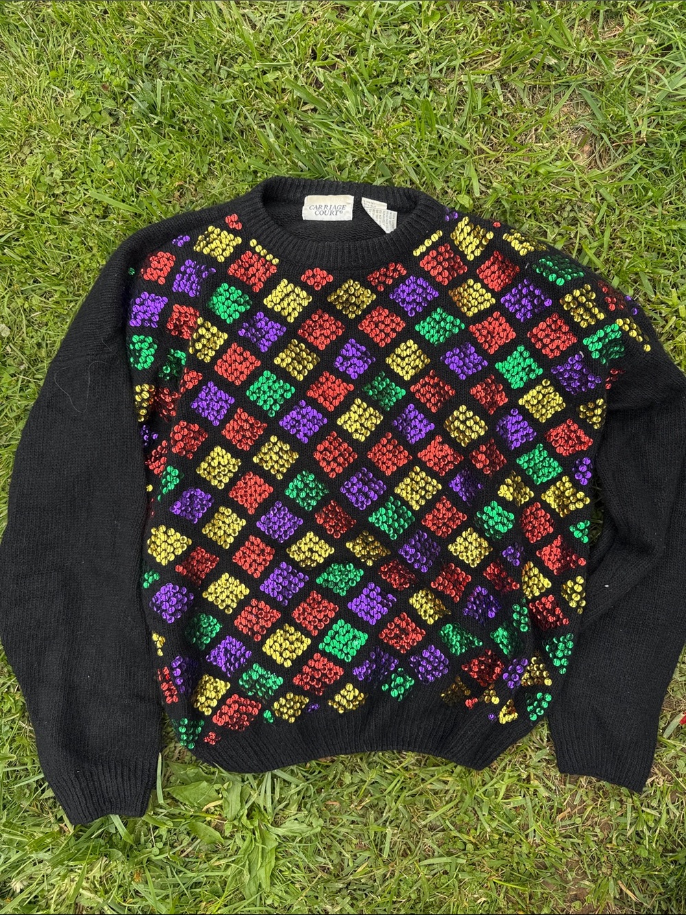Vintage Sequin Black Sweater Carriage Court